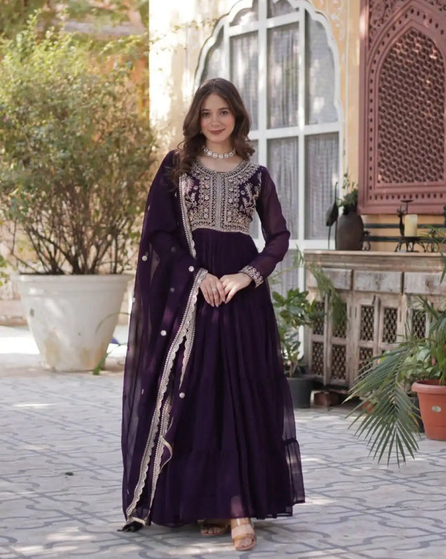 Mohini 9221 Women Faux Blooming Georgette Gown With Dupatta