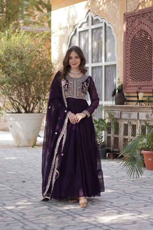 Mohini 9221 Women Faux Blooming Georgette Gown With Dupatta