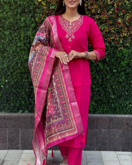 KR 370 Roman Silk Pink Readymade Dress New Collection