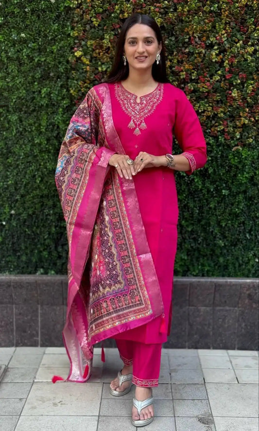 KR 370 Roman Silk Pink Readymade Dress New Collection