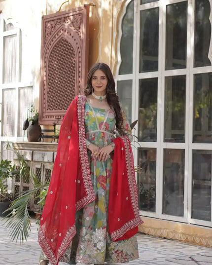Moni 1159 Green Color New Digital Printed Russian Silk Gown 2025