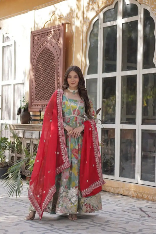 Moni 1159 Green Color New Digital Printed Russian Silk Gown 2025