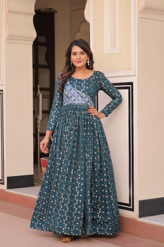 Mohini 9242 Designer Fancy Long Gown Position Print Weaving Work Design 2025