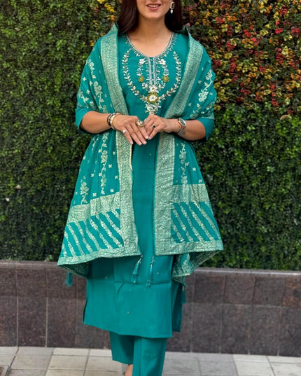 KR 360 Roman Silk Kurti Pant Dupatta With Hand Work Collection
