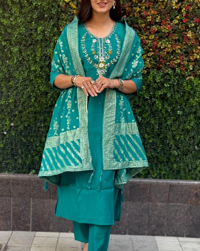 KR 360 Roman Silk Kurti Pant Dupatta With Hand Work Collection