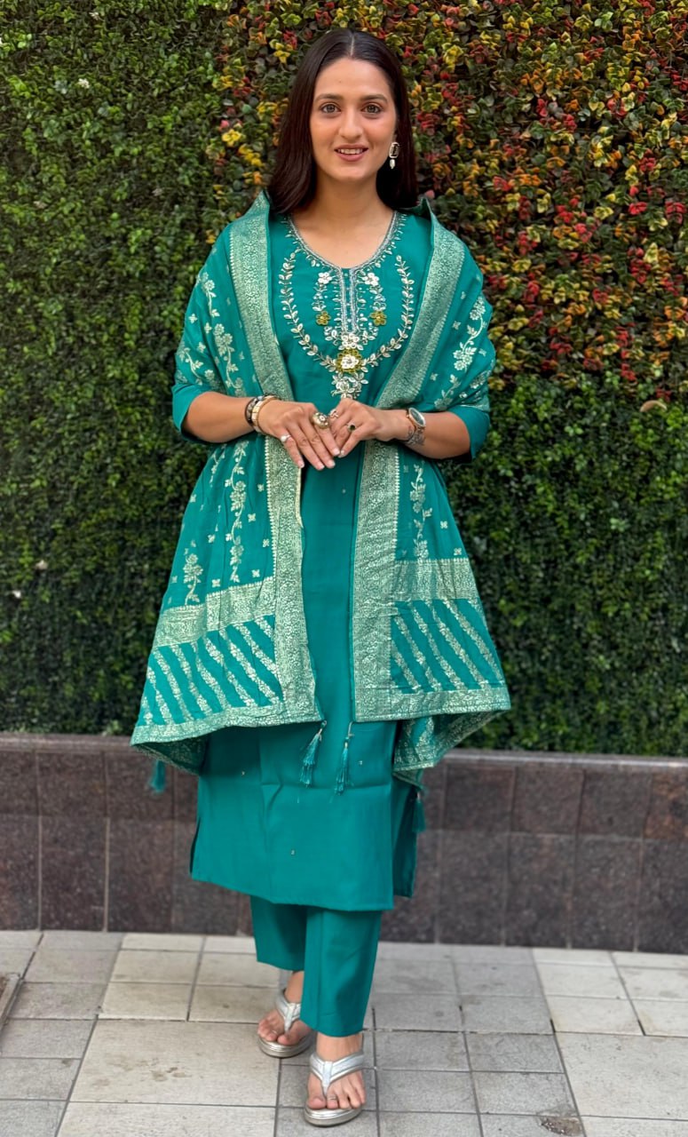 KR 360 Roman Silk Kurti Pant Dupatta With Hand Work Collection