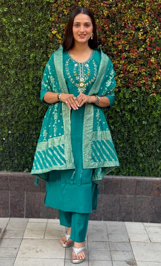 KR 360 Roman Silk Kurti Pant Dupatta With Hand Work Collection