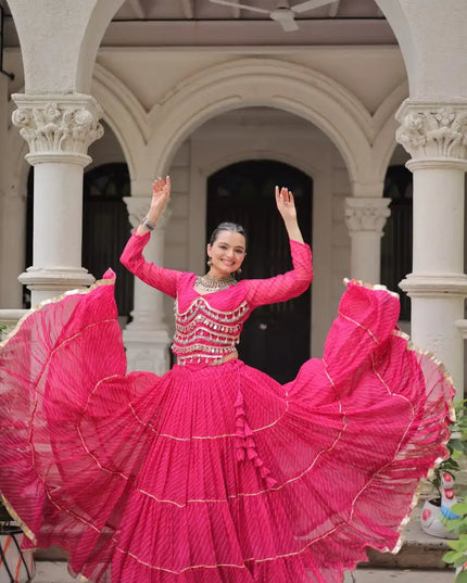 Moni 5047 Pink Leheriya Printed Navratri Lehenga Choli Collection 2025