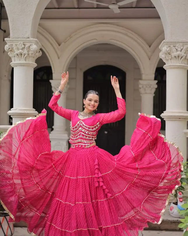 Moni 5047 Pink Leheriya Printed Navratri Lehenga Choli Collection 2025