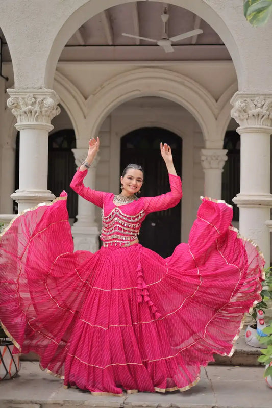 Moni 5047 Pink Leheriya Printed Navratri Lehenga Choli Collection 2025
