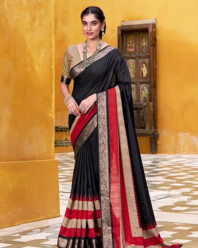 WMN 7049 Meeshrii Poly Cotton Sari Collection Black