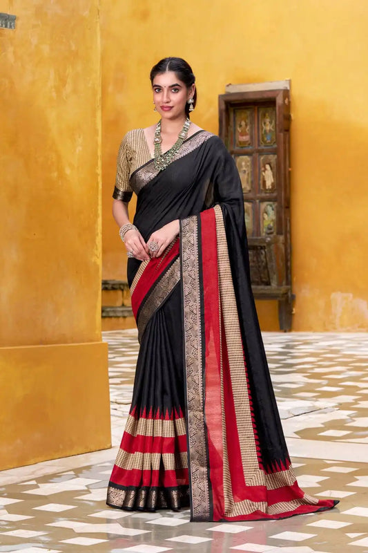 WMN 7049 Meeshrii Poly Cotton Sari Collection Black