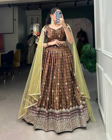WMN 1014 Coffee Color Chinon Digital Printed Lehenga Choli Collection