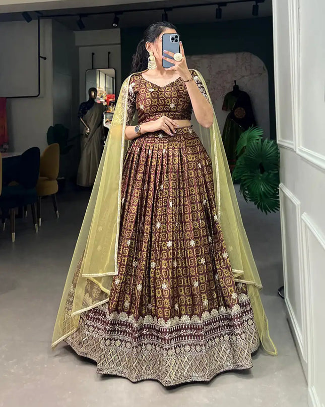 WMN 1014 Coffee Color Chinon Digital Printed Lehenga Choli Collection