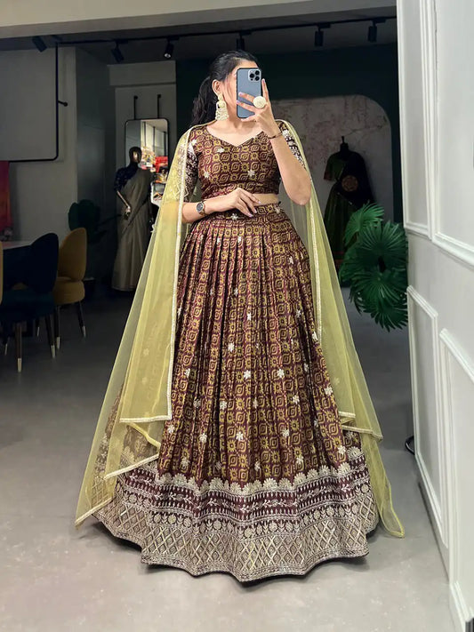WMN 1014 Coffee Color Chinon Digital Printed Lehenga Choli Collection