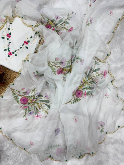 SS257 Soft Tabby Silk Saree Flower Print Katdana Hand Khatli Work