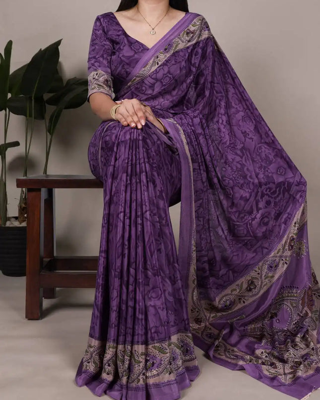 WMN 7056 Crepe Flower Printed Saree Collection