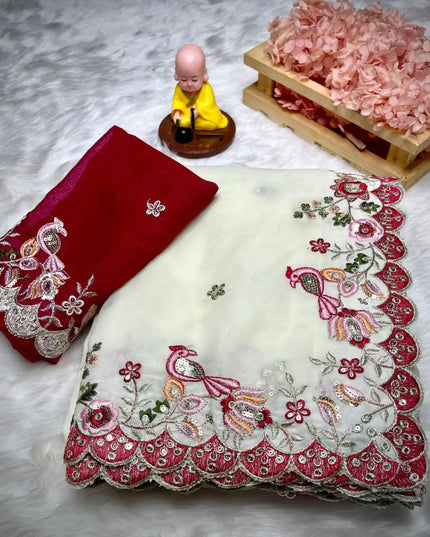 Kusum 673 White Georgette Chiffon Silk Saree Collection