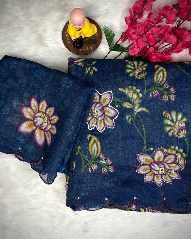 Kusum 801 Soft Cotton Linen Khatli Work Saree Collection