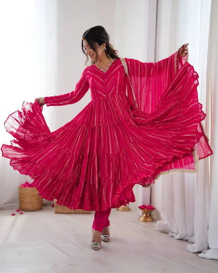 Sabina 5305A Ruby Color Mal Chanderi Readymade Dress