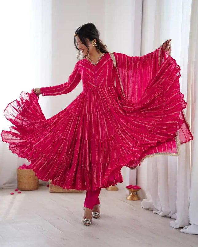 Sabina 5305A Ruby Color Mal Chanderi Readymade Dress
