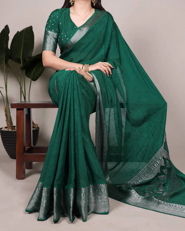 WMN 7916 Chinon Printed Zari Weaving Work Saree
