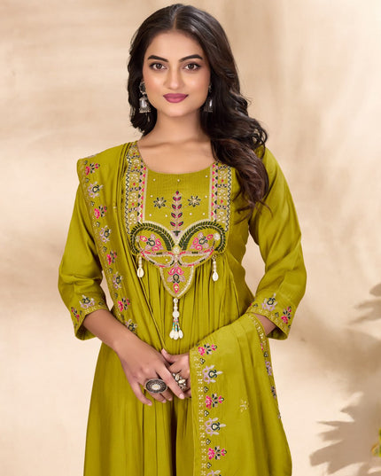 Lila 139 Roman Silk Parrot Green Ladies Anarkali Kurtis Dress