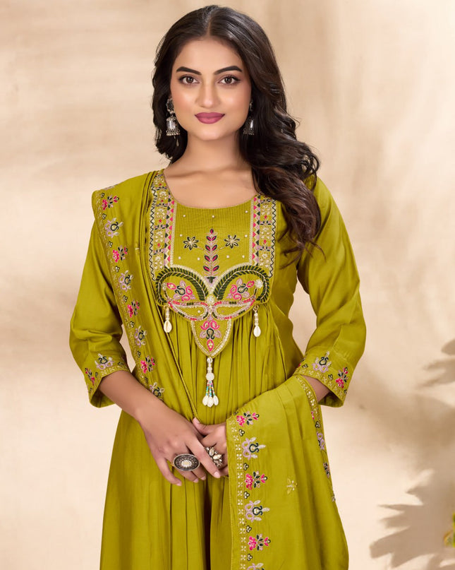 Lila 139 Roman Silk Parrot Green Ladies Anarkali Kurtis Dress