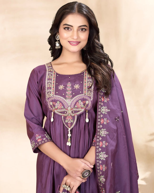 Lila 139 Roman Silk Wine Ladies Anarkali Kurtis Dress