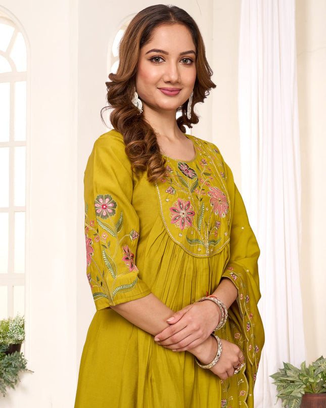 Lila 136 Popat Green Roman Silk Anarkali Readymade Suit