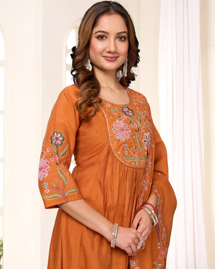Lila 136 Orange Roman Silk Anarkali Readymade Suit
