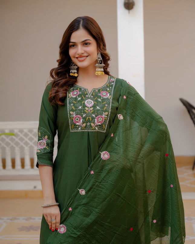 Lila 145 Green Viscose Silk Readymade Dress Collection