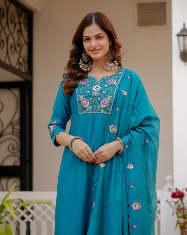 Lila 145 Sky Blue Viscose Silk Readymade Suit Collection