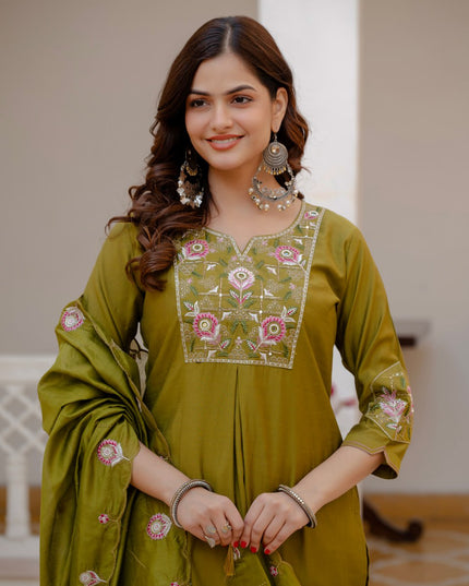 Lila 145 Olive Green Viscose Silk Readymade Suit 2026