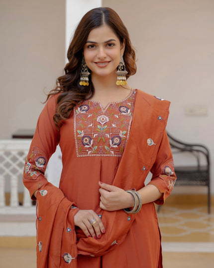 Lila 145 Orange Viscose Silk Readymade Suit 2026
