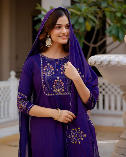 Lila 144 Purple Viscose Silk Designer Readymade Suit