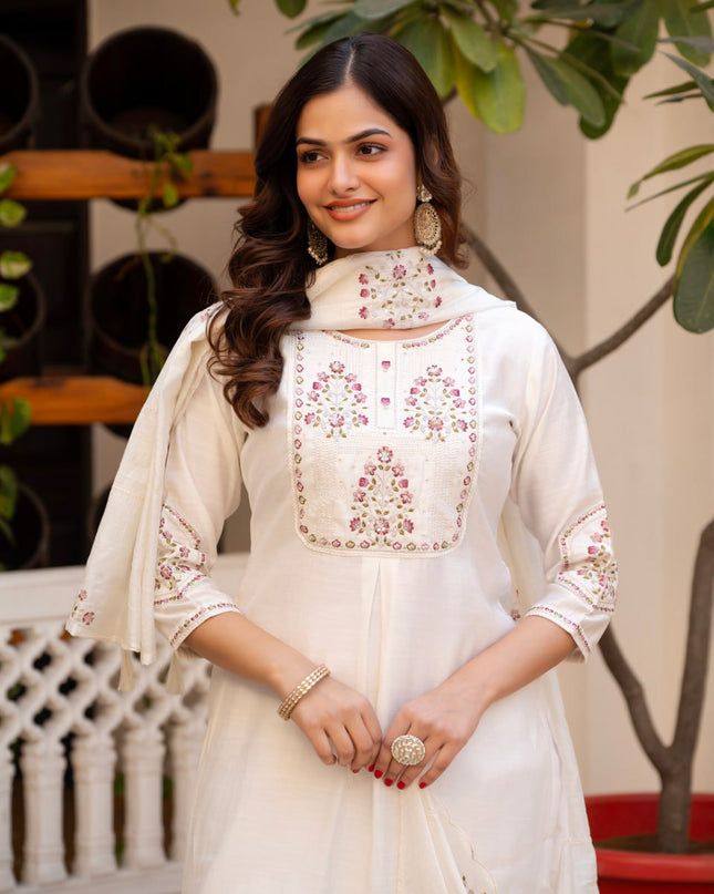 Lila 144 White Viscose Silk Designer Readymade Suit