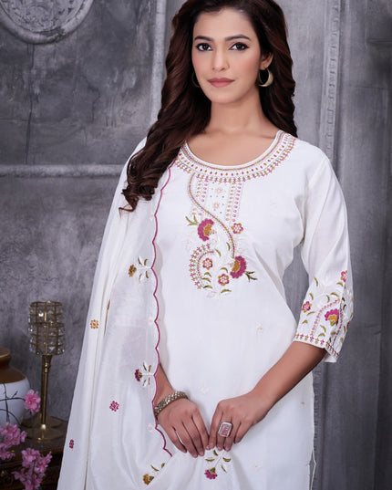 Lila 138 White Roman Silk Readymade Suit for Women