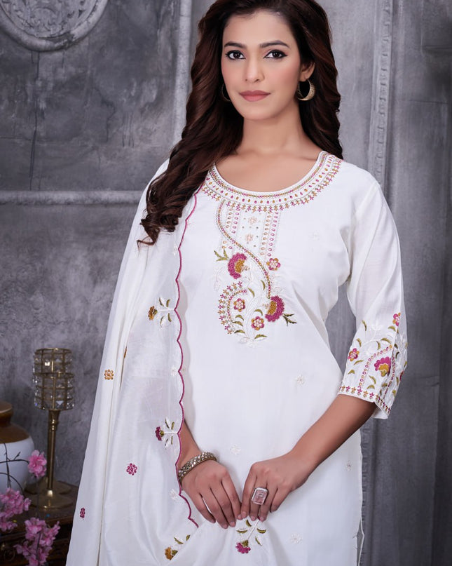 Lila 138 White Roman Silk Readymade Suit for Women