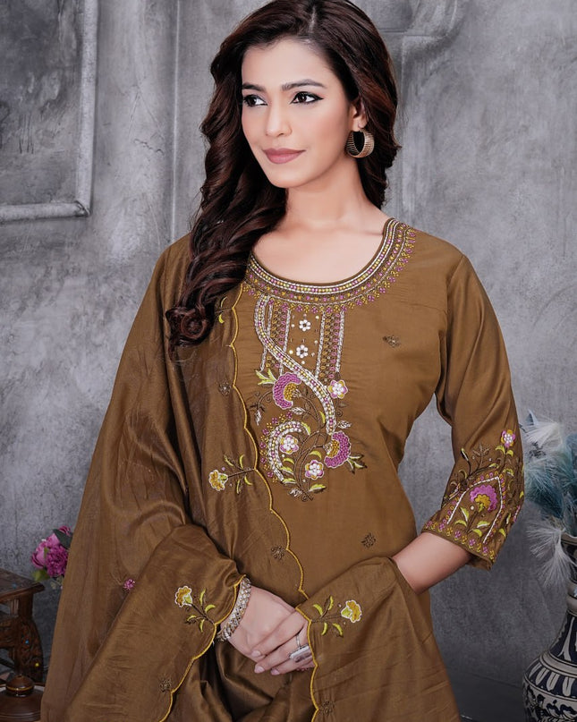 Lila 138 Brown Roman Silk Readymade Suit Collection