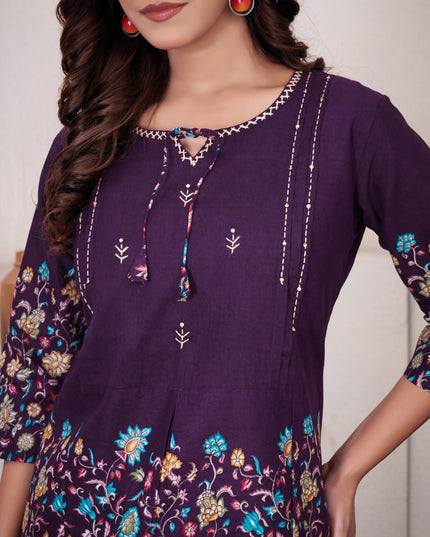 Lila 137 Purple Cotton Kantha Work Co Ord Set Collection