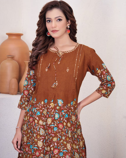Lila 137 Brown Cotton Kantha Work Co Ord Set 2026