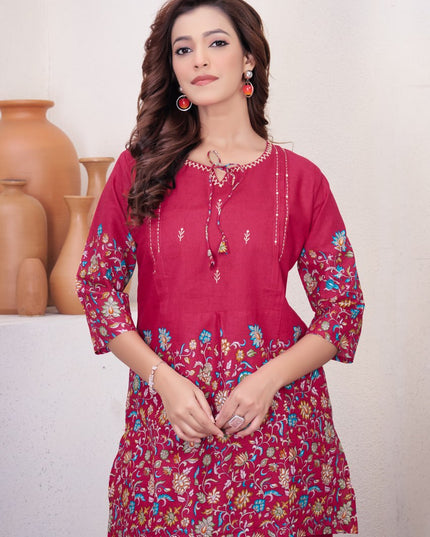 Lila 137 Pink Cotton Kantha Work Designer Co Ord Set
