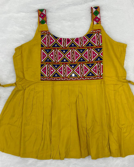 SS2016 Vol 01 Yellow Rayon Gamthi Embroidery Short Top 2026