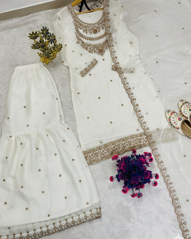 ASD 7100 White Fendy Designer Eid Special Sharara Suit