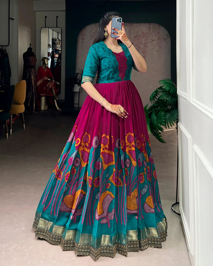 WMN 5013 Viscose Chanderi Floral Printed Long Gown 2026
