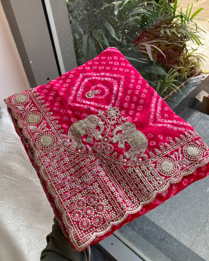 Kiara Priyal Pink Georgette Bandhej Printed Embroidery Saree