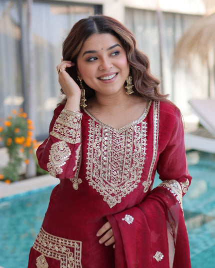 Moni 1232 Fendi Silk Sequence Embroidery Readymade Suit For Women