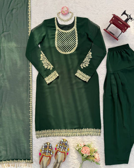 Deepika 5978 Green Foux Gorgette Readymade Dress Collection