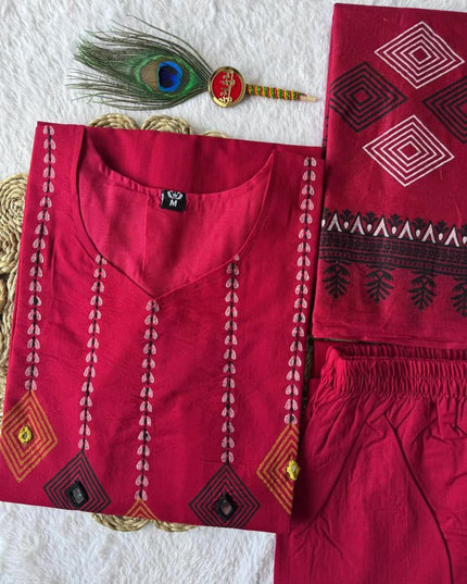 KR 400 Pink Cotton Hand Block Printed Readymade Dress